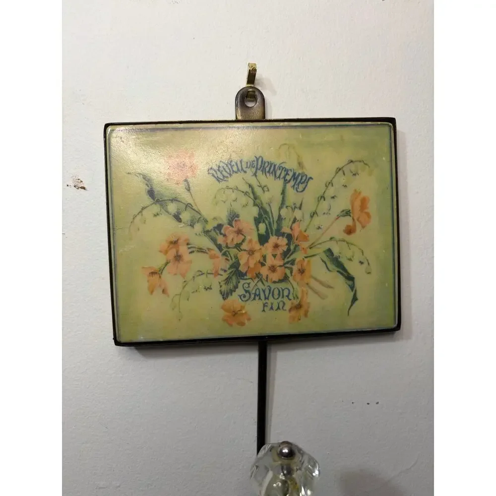 French Style Wall Hook With Glass Knob Floral Bouquet Words Fine Soap In French
